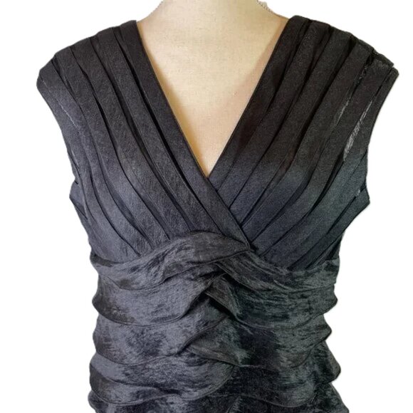 Scarlet Nite Black Tiered Ruffle Evening Cocktail Dress V Neck Size 12 - Picture 2 of 12
